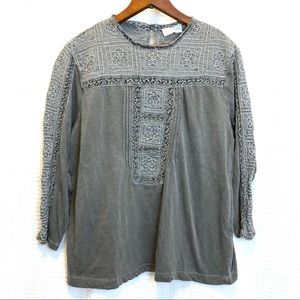 Lucky Brand Embroidered Grey Boho Burnout Top
